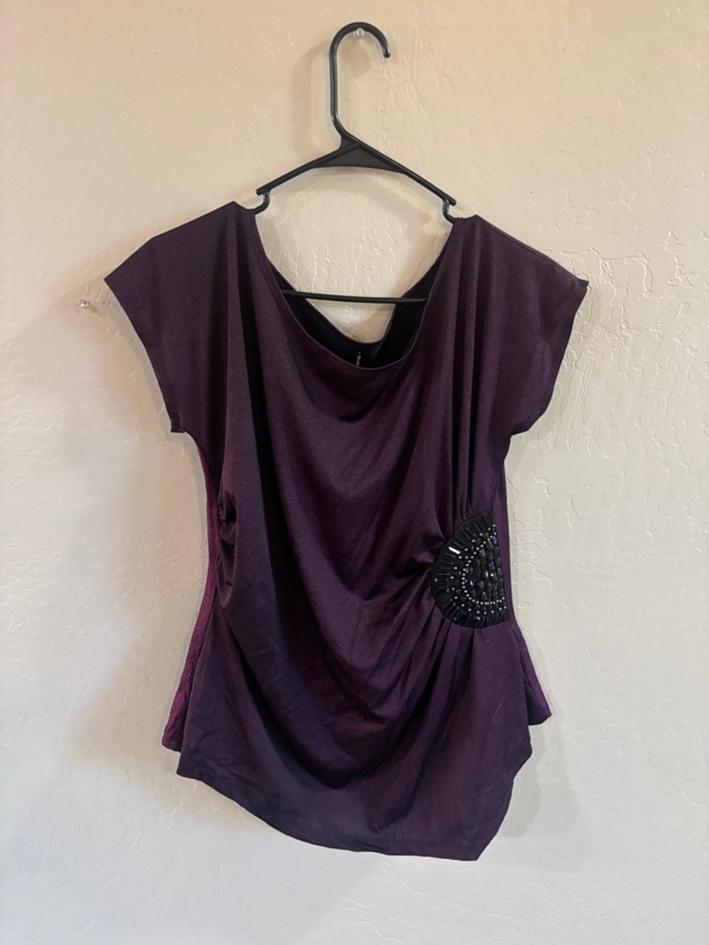 Embellished Cowl-Neck Tunic Top in Deep Purple